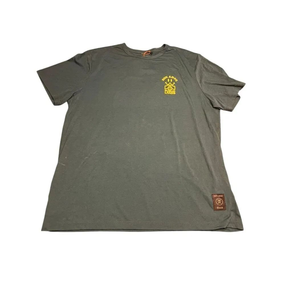 Roark Men’s XL Run Amok Mathis Short Sleeve Active Tee Green yellow run amok